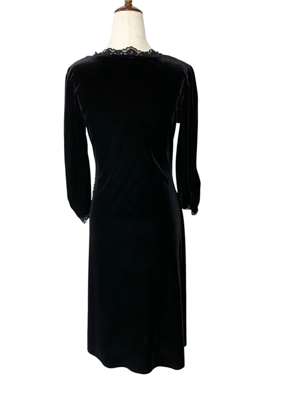 VINTAGE Ruched Wrap Velvet Midi Dress - Picture 5 of 6